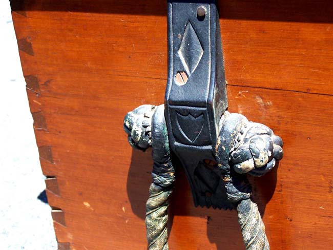 A 19th century American made Sailor's Chest with Rarely seen carved lid featuring a ship flanked by two anchors circa 1850. — image 4